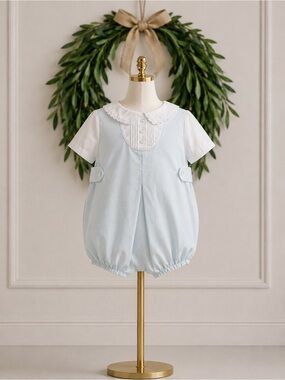 Feltman Brothers Vintage Baby Blue & White Heirloom Bubble Romper